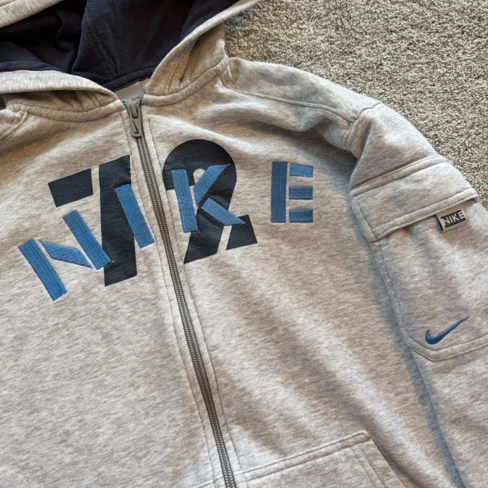 Vintage Nike Boys Large 14-16 Full Zip Hoodie 72 Graphic Sleeve Sweatshirt